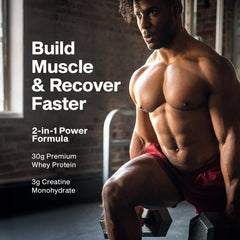 MuscleTech Nitro‑Tech textura del polvo en primer plano, mezcla homogénea garantizada