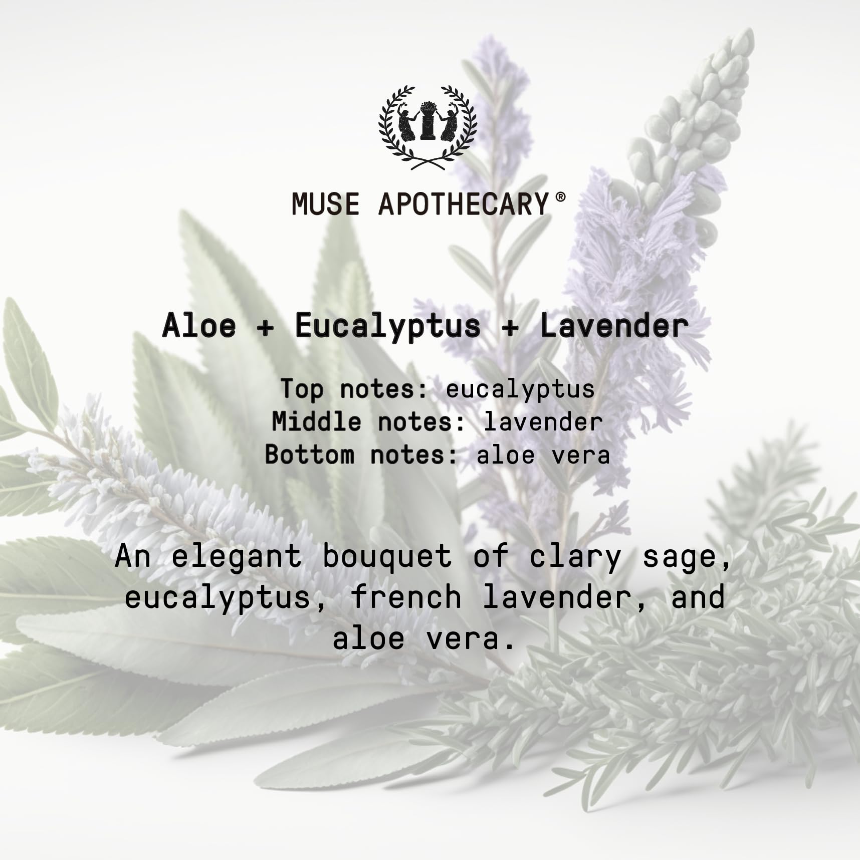 Muse Apothecary sellos USDA Biobased y Leaping Bunny visibles en etiqueta