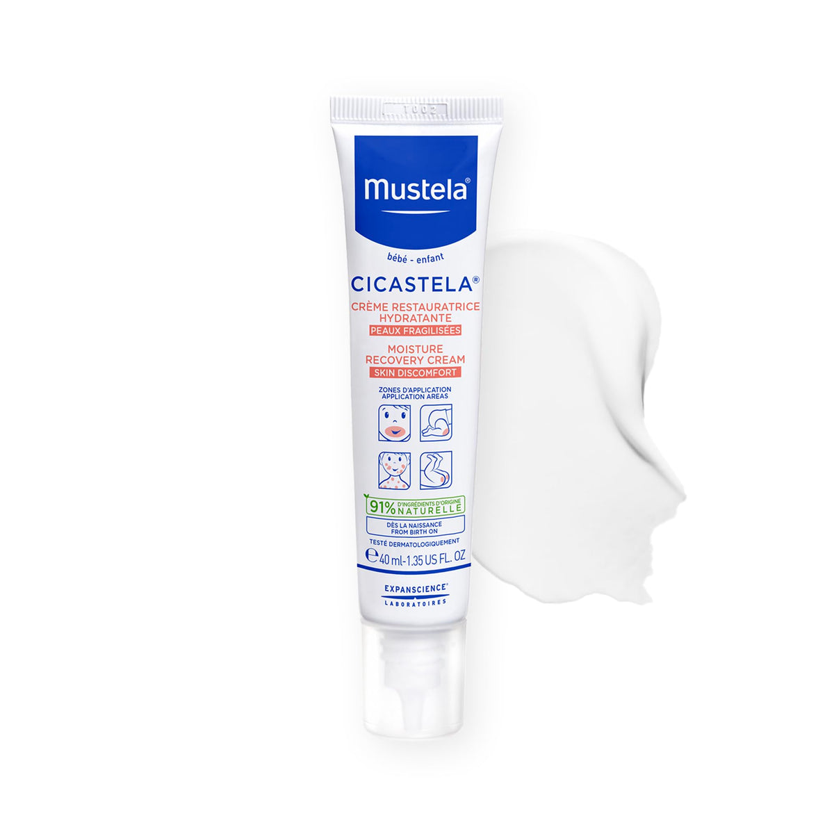 Mustela Cicastela frente del tubo mostrando diseño y beneficios