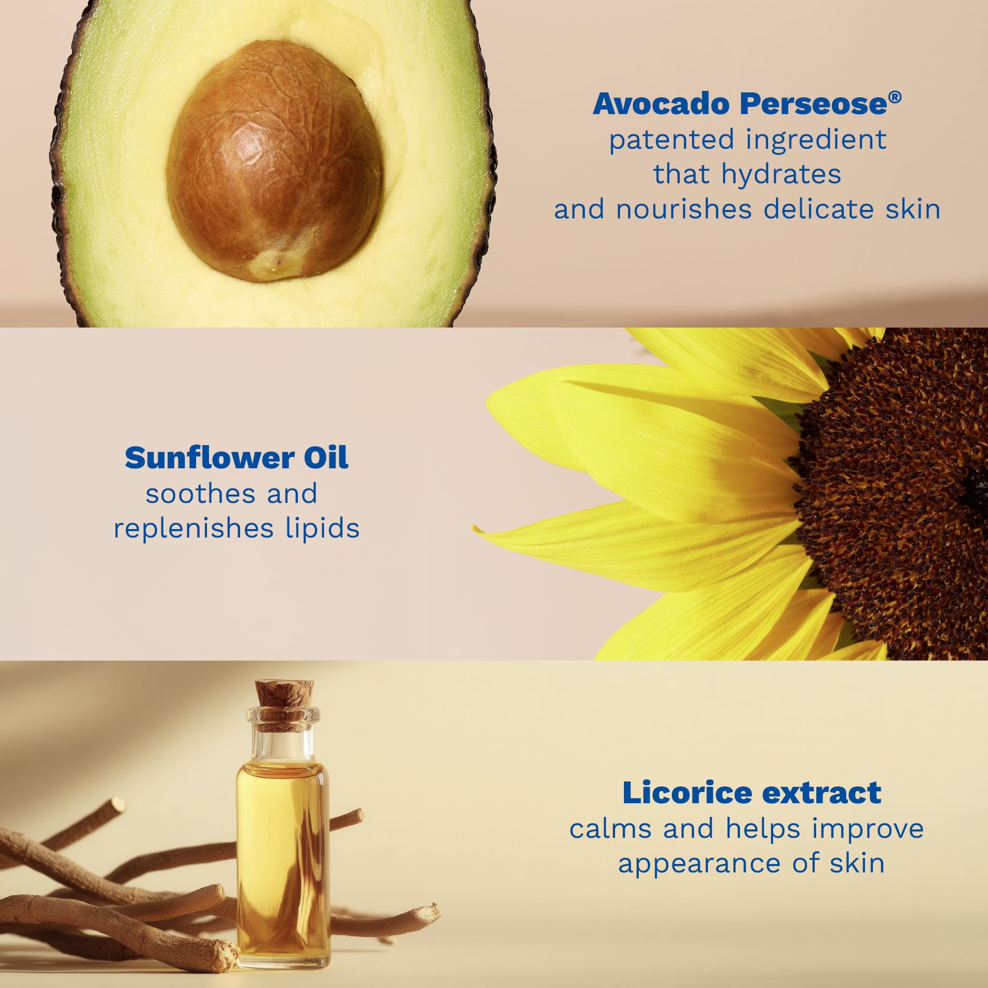 Mustela detalle de ingredientes con aguacate y aceite de girasol calmantes