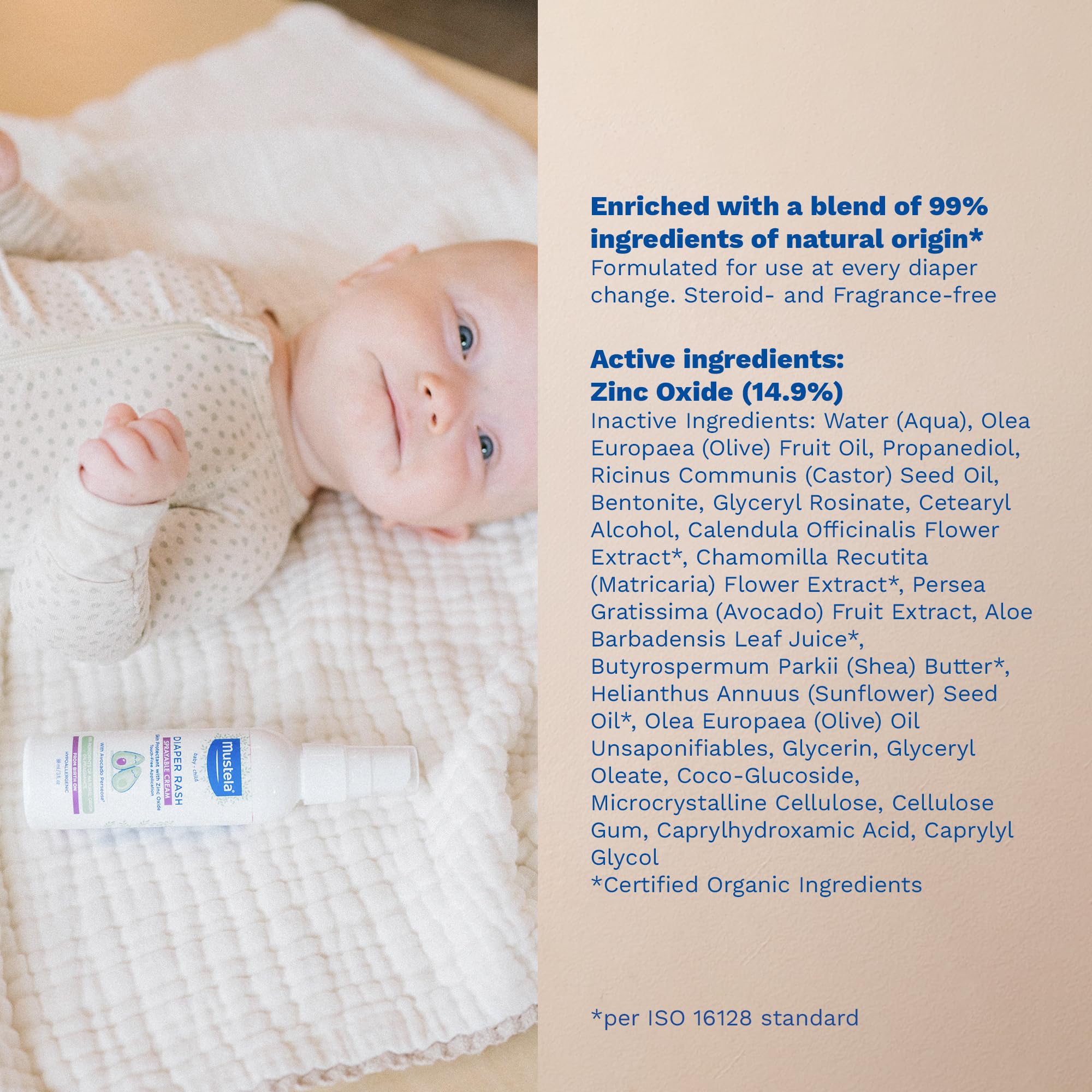 Mustela envase con símbolo reciclable que cuida el planeta