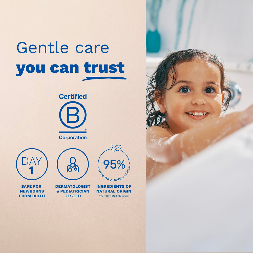 Mustela foam lather on hand showing mild cleansing and gentle texture