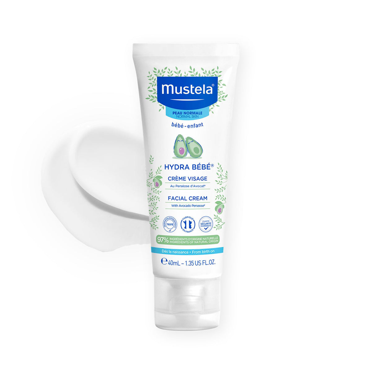 Mustela envase frontal mostrando la crema y facilidad de aplicación