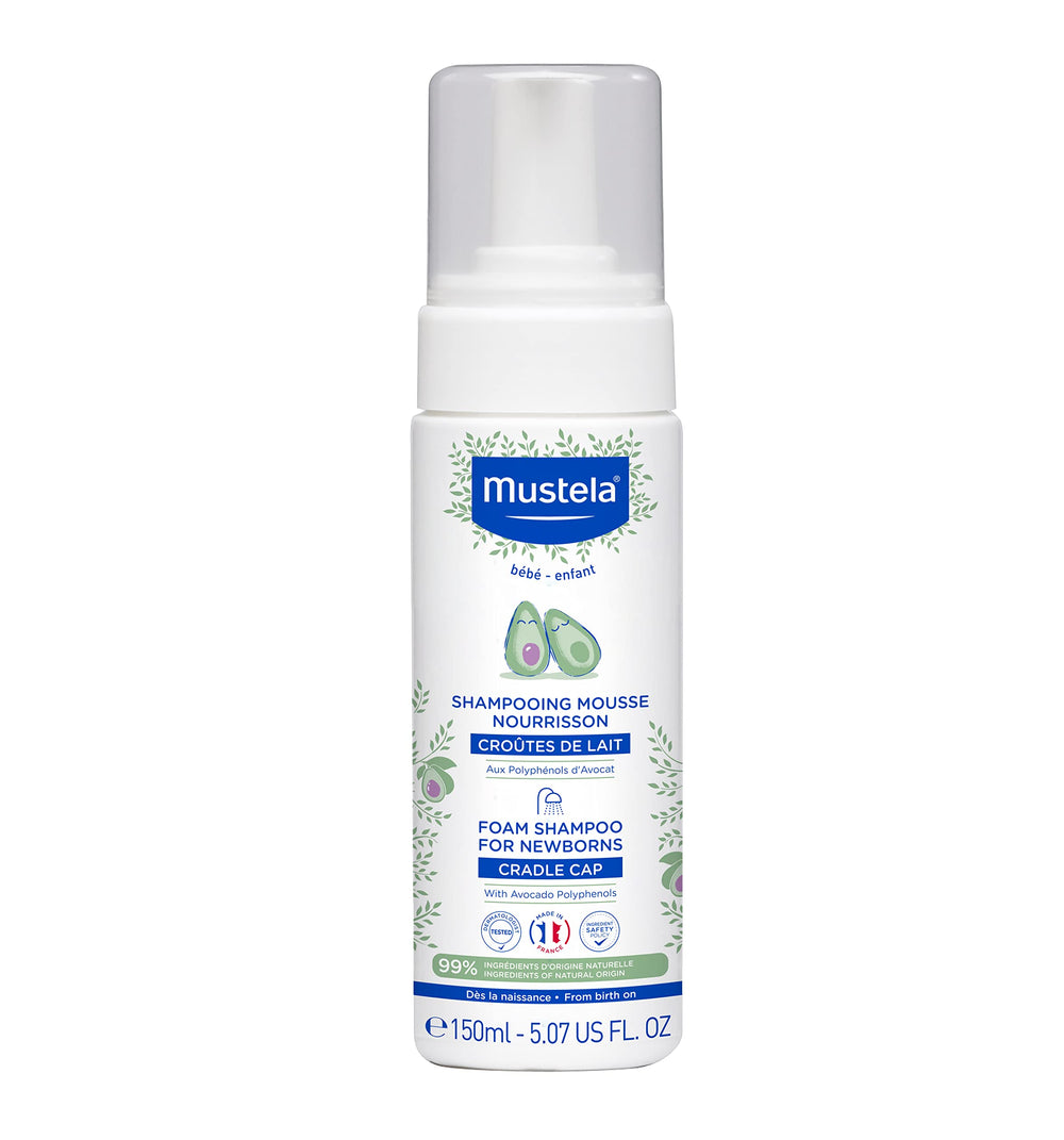 Mustela frente del envase de espuma champú, fácil identificación y uso