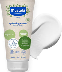 Mustela envase frontal de la crema hidratante muestra diseño y beneficio hidratación