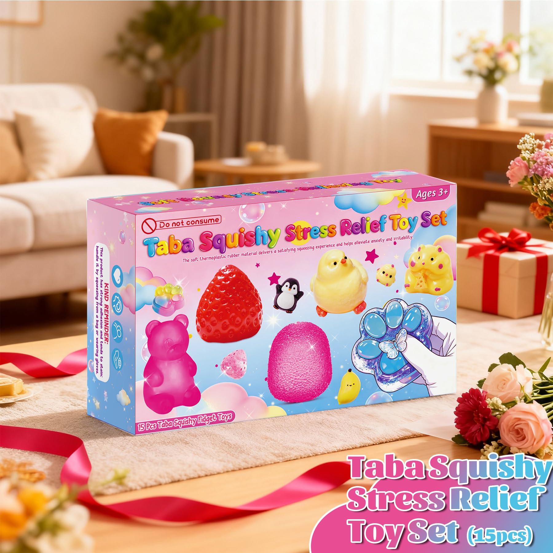 Muxiziu squishies sobre escritorio como accesorios antiestrés decorativos