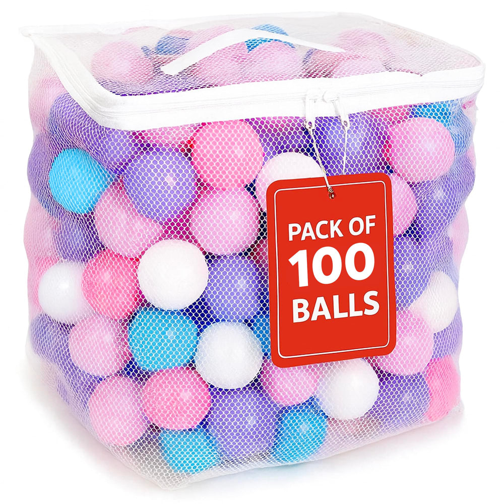 MW SPORTS empaque frontal con 100 bolas pastel, presentación ordenada y segura