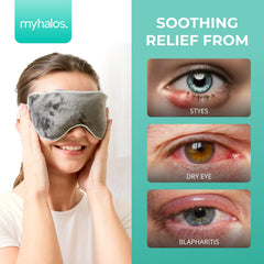 myhalos máscara en uso sobre ojos cerrados para relajación nocturna