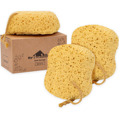 myHomeBody esponja frontal del pack mostrando tamaño y agarre beneficioso