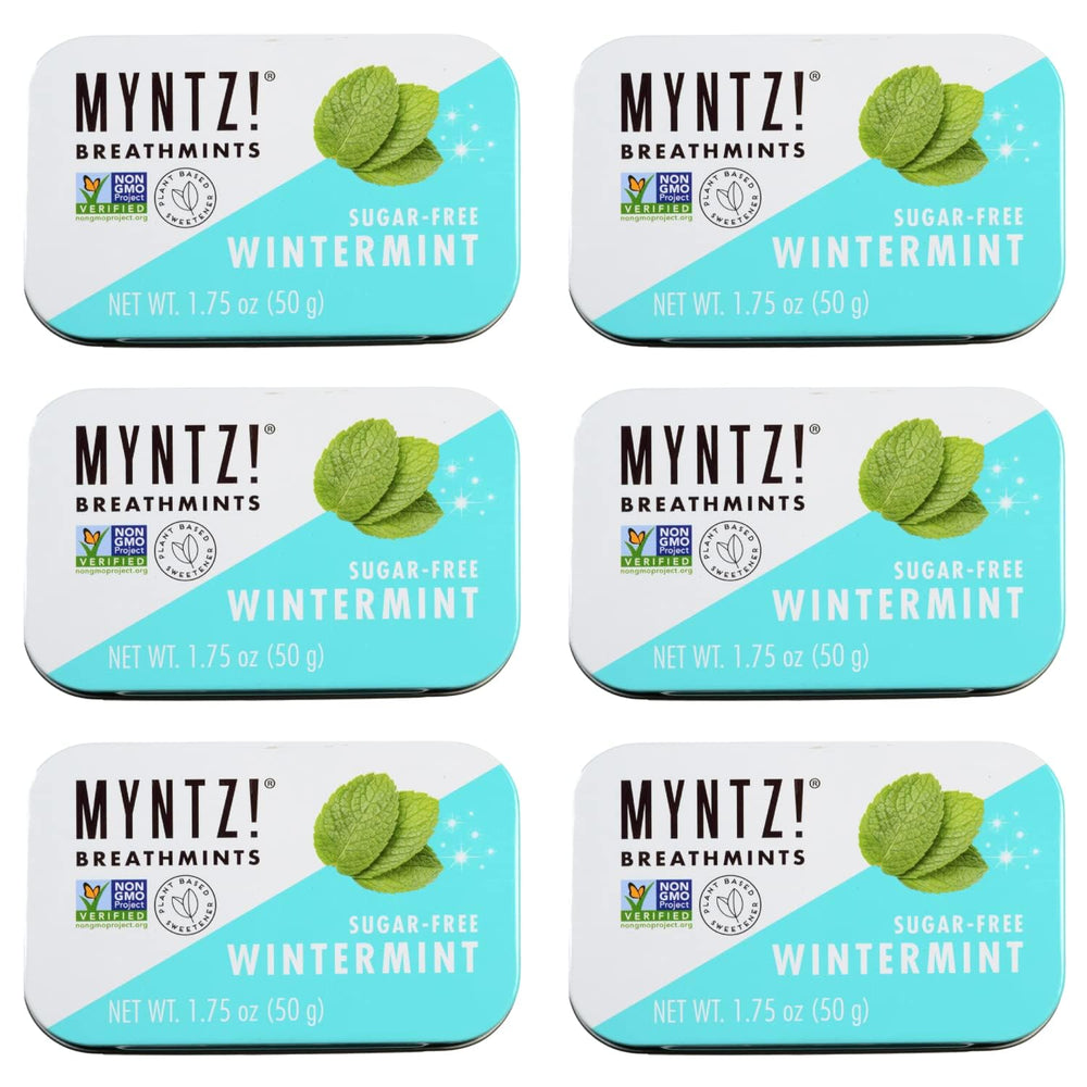 MYNTZ! lata frontal Wintermynt con diseño y sello de frescor