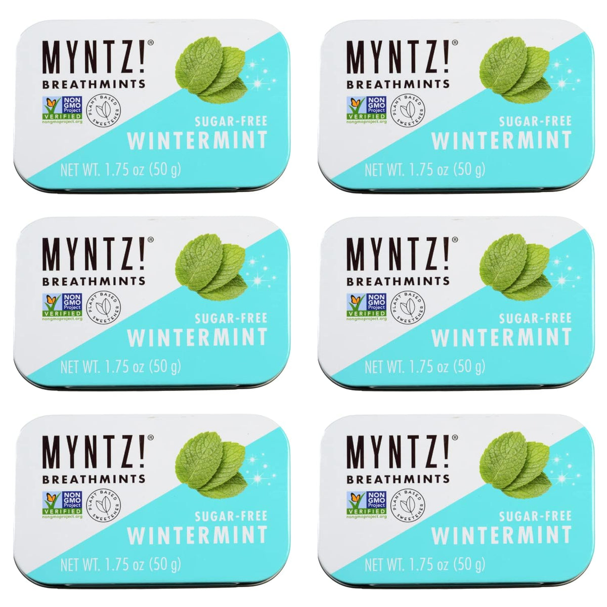 MYNTZ! lata frontal Wintermynt con diseño y sello de frescor