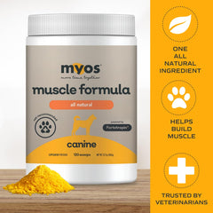 MYOS Canine Muscle Formula polvo textura en detalle para fácil mezcla