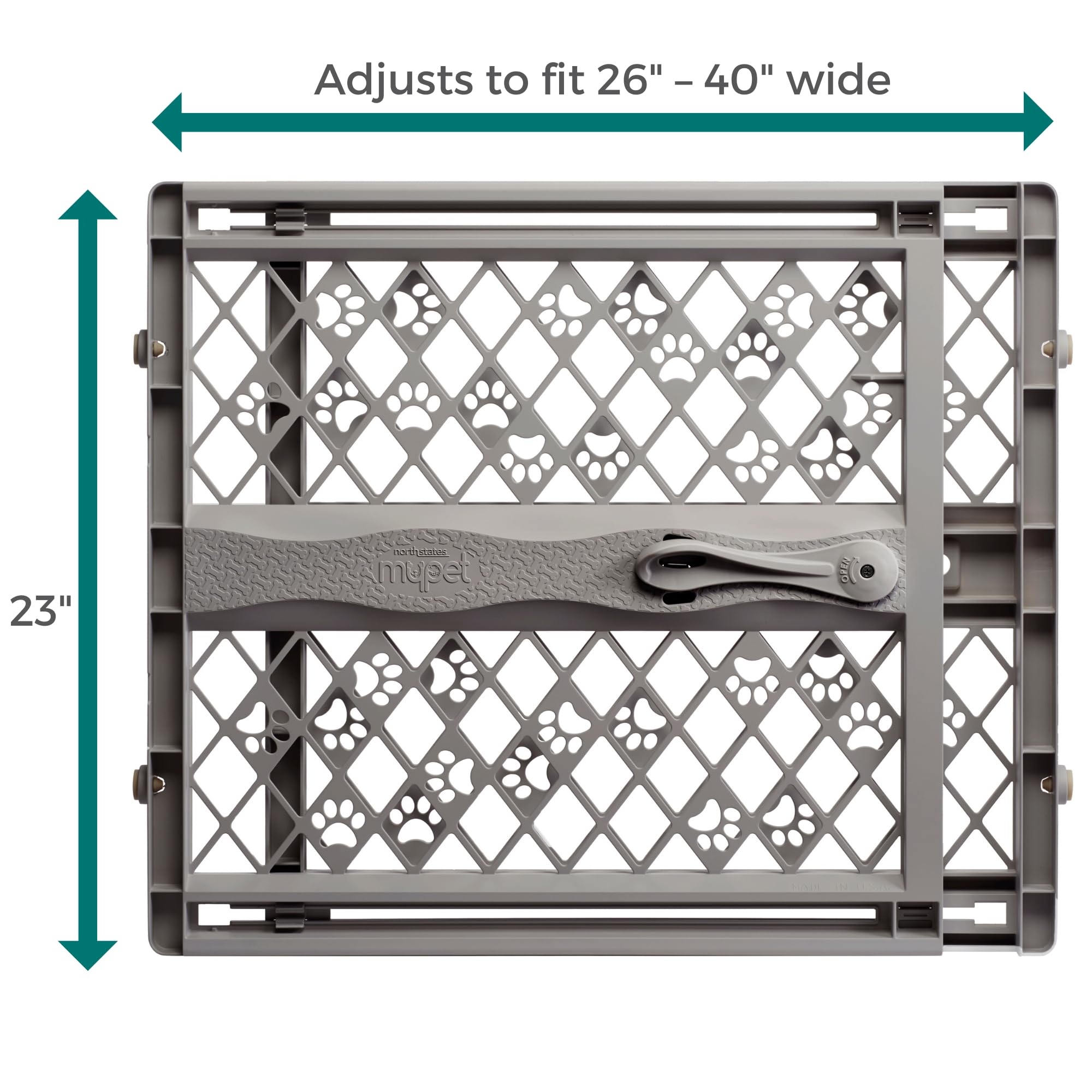 MYPET gate installed in a doorway demonstrating tool-free pressure mounted convenience
