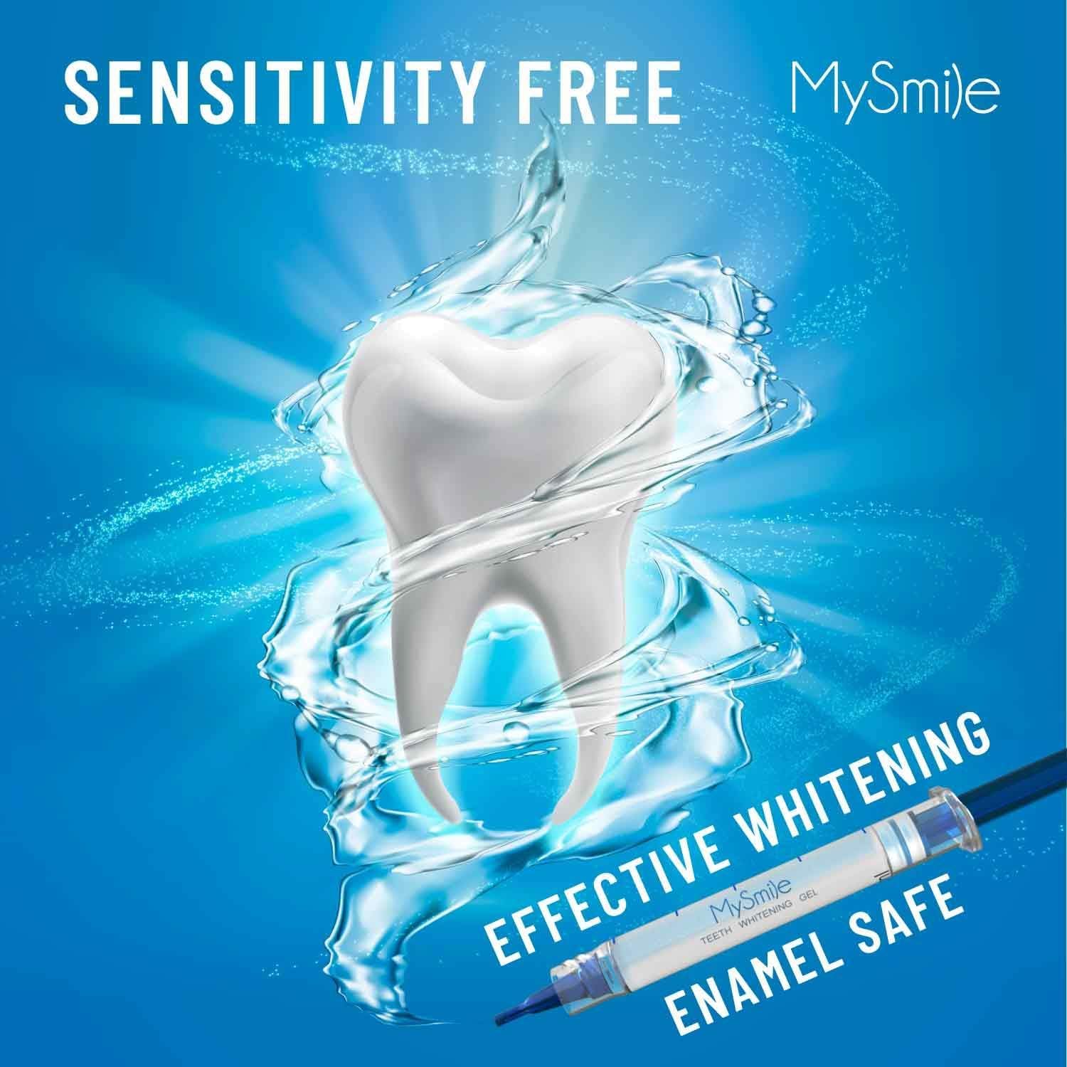 Persona usando MySmile con boquilla LED para sesión de blanqueado rápida