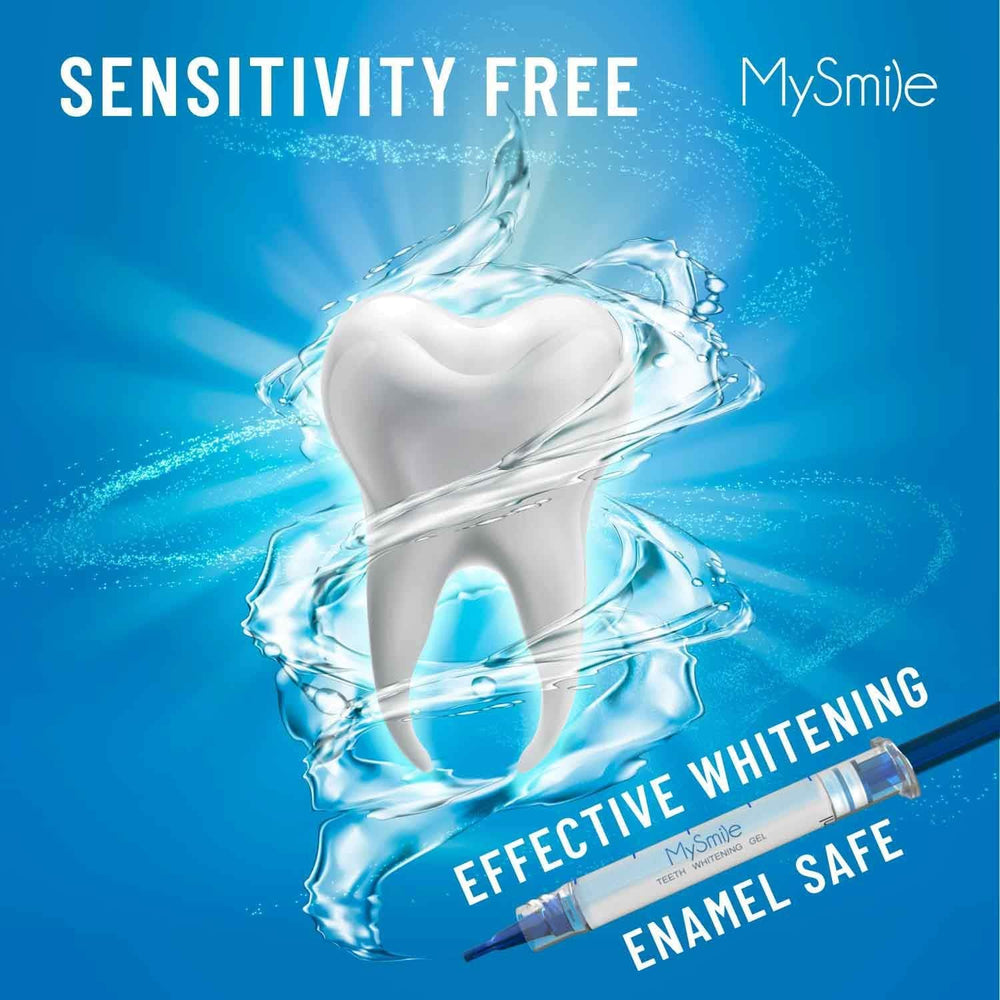 Persona usando MySmile con boquilla LED para sesión de blanqueado rápida