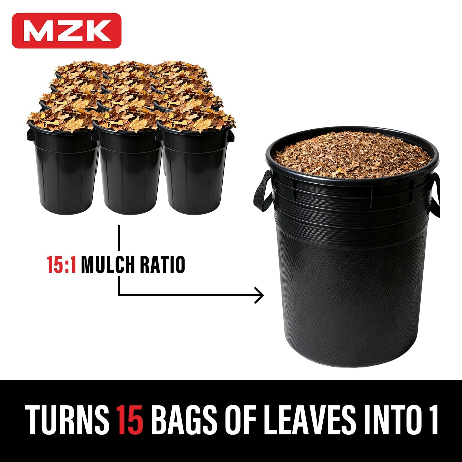 MZK next to yard rake for scale demonstrating compact size and easy storage