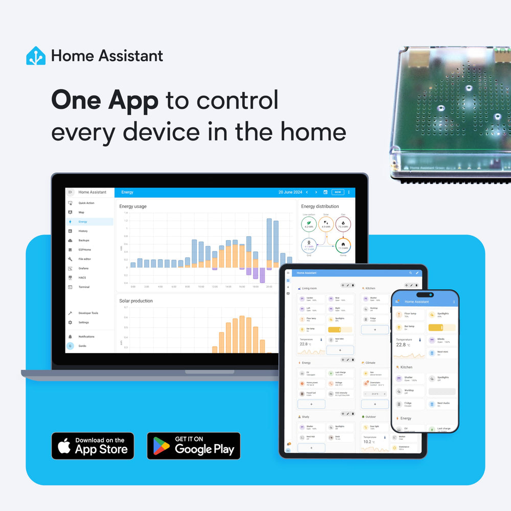 Nabu Casa Home Assistant Green en uso en salón controlando iluminación y escenas