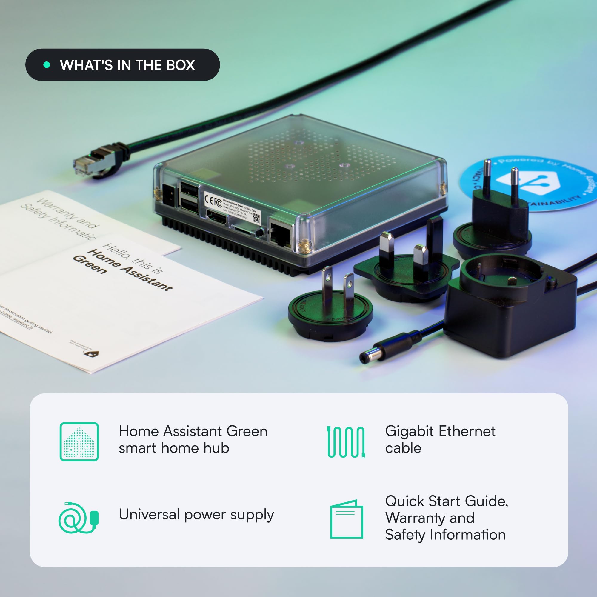 Nabu Casa Home Assistant Green vista trasera con puertos Ethernet y USB para expansión