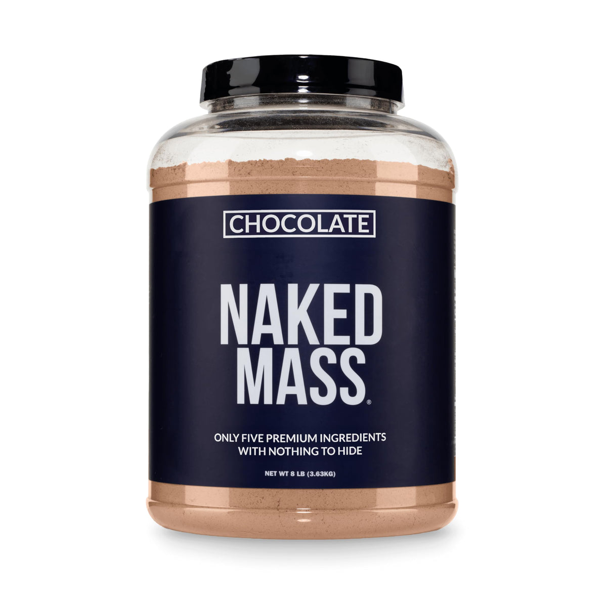 NAKED frasco frontal mostrando etiqueta clara y natural para aumentar masa