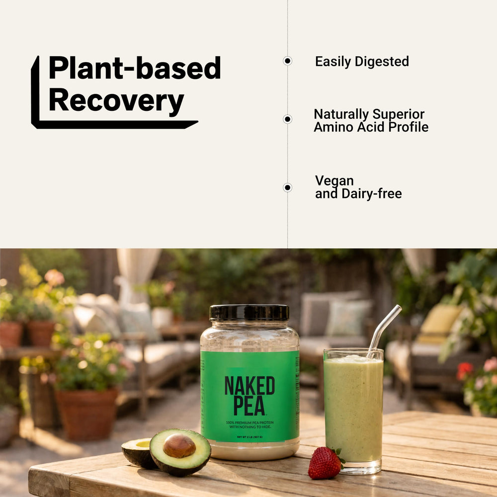 NAKED Pea etiqueta con certificación NSF y detalles nutricionales visibles