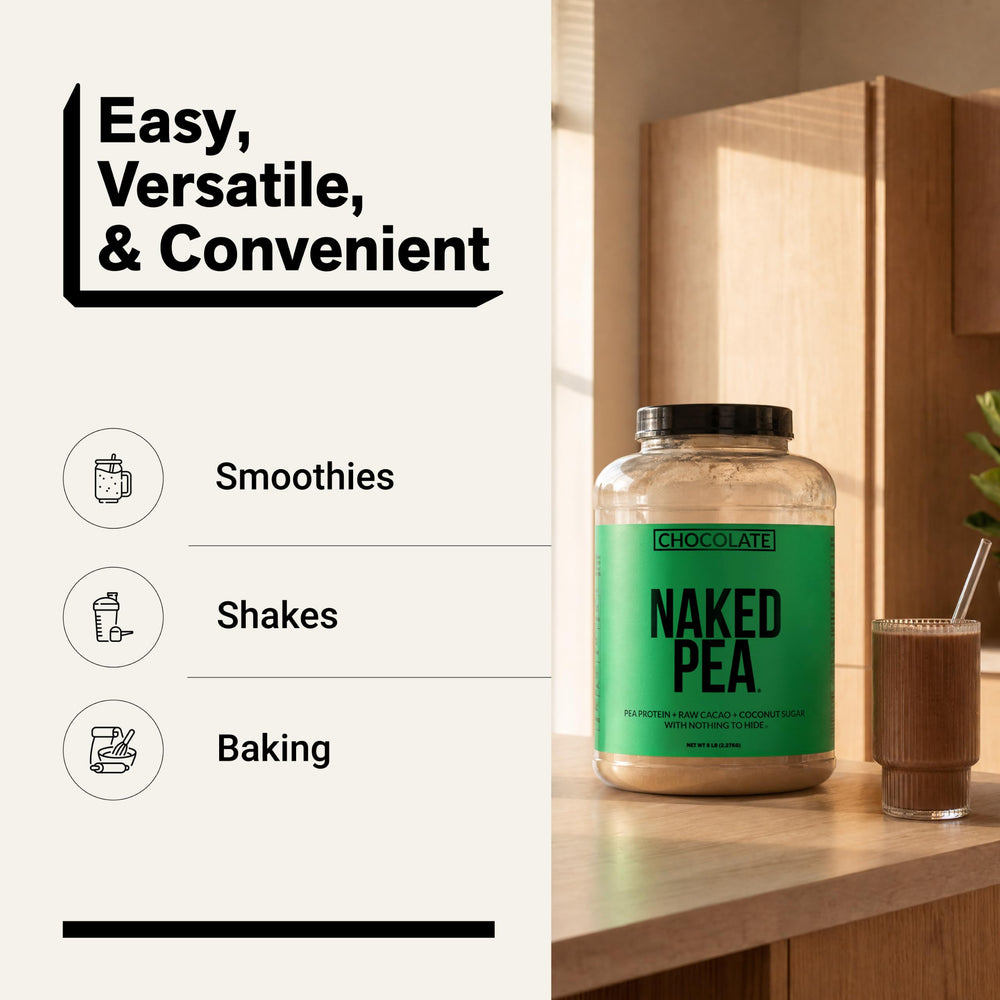 NAKED infografía nutricional, información clara de 25 g de proteína por porción