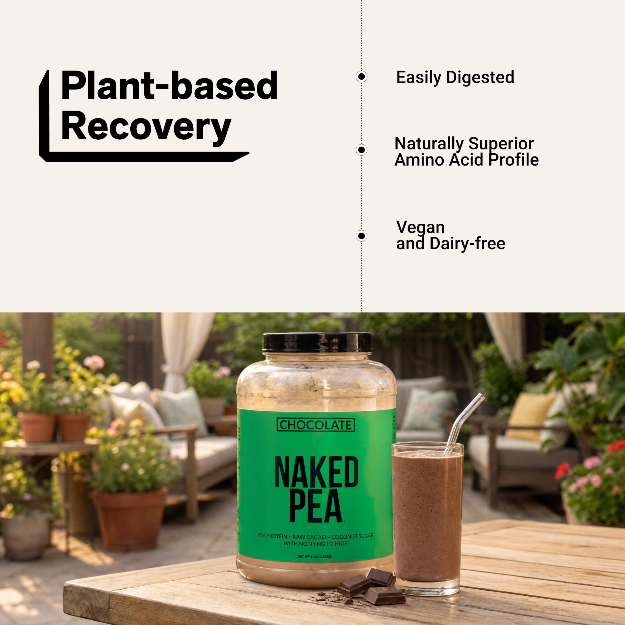 NAKED ingredientes crudos con guisantes amarillos, origen vegetal y sostenible