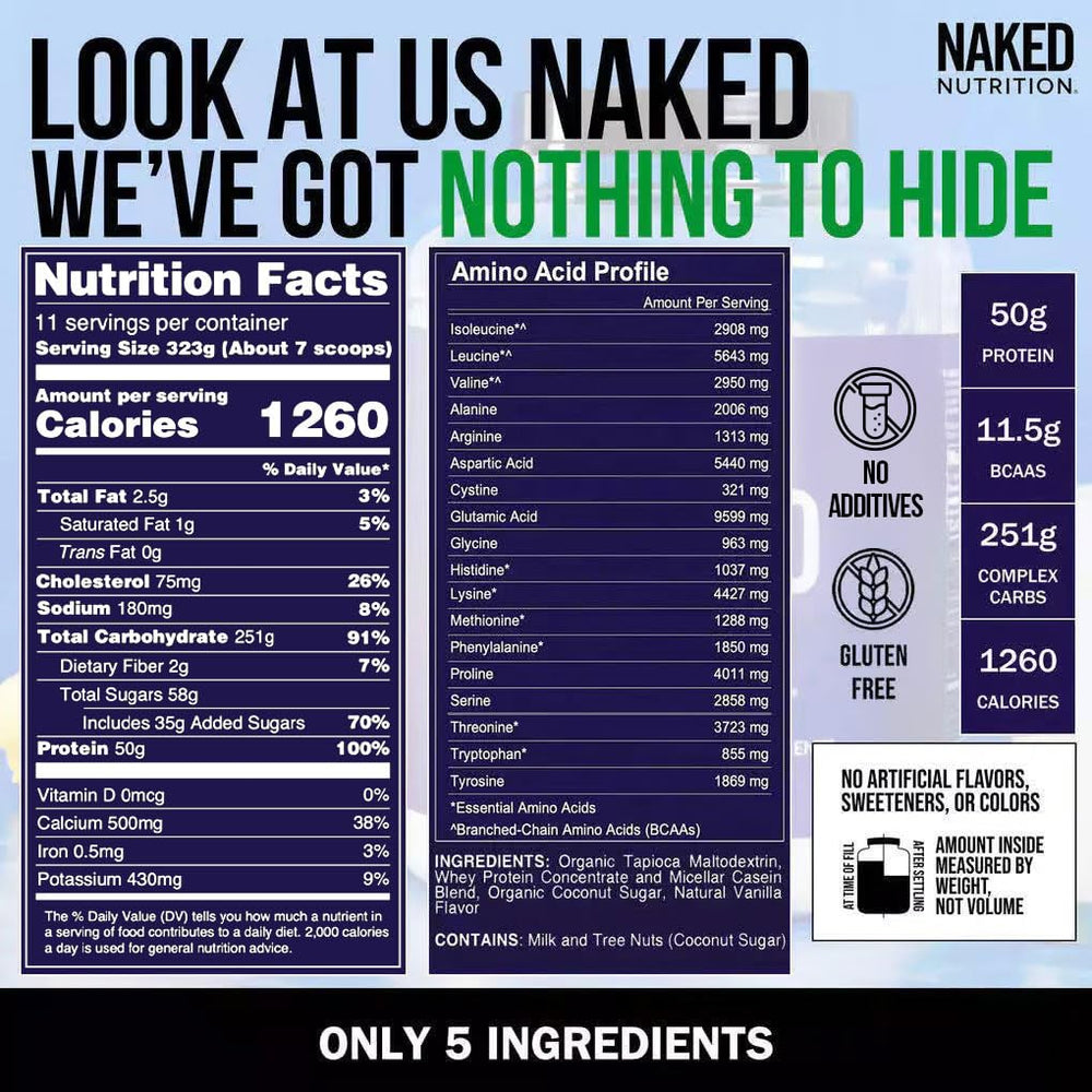 NAKED etiqueta con sello NSF verificando pureza y seguridad del producto