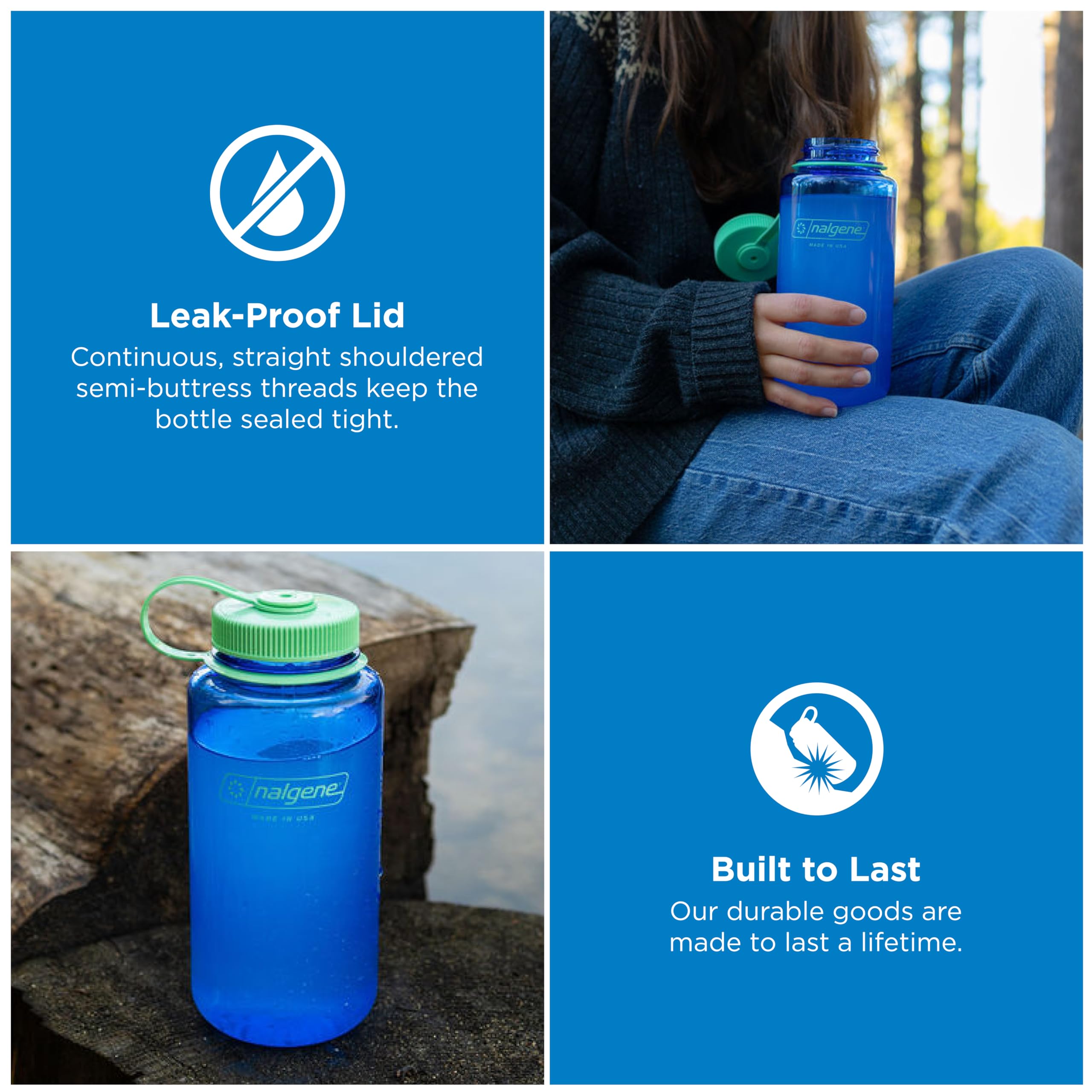 Nalgene botella cornflower detalle de boca ancha que facilita añadir hielo y limpieza