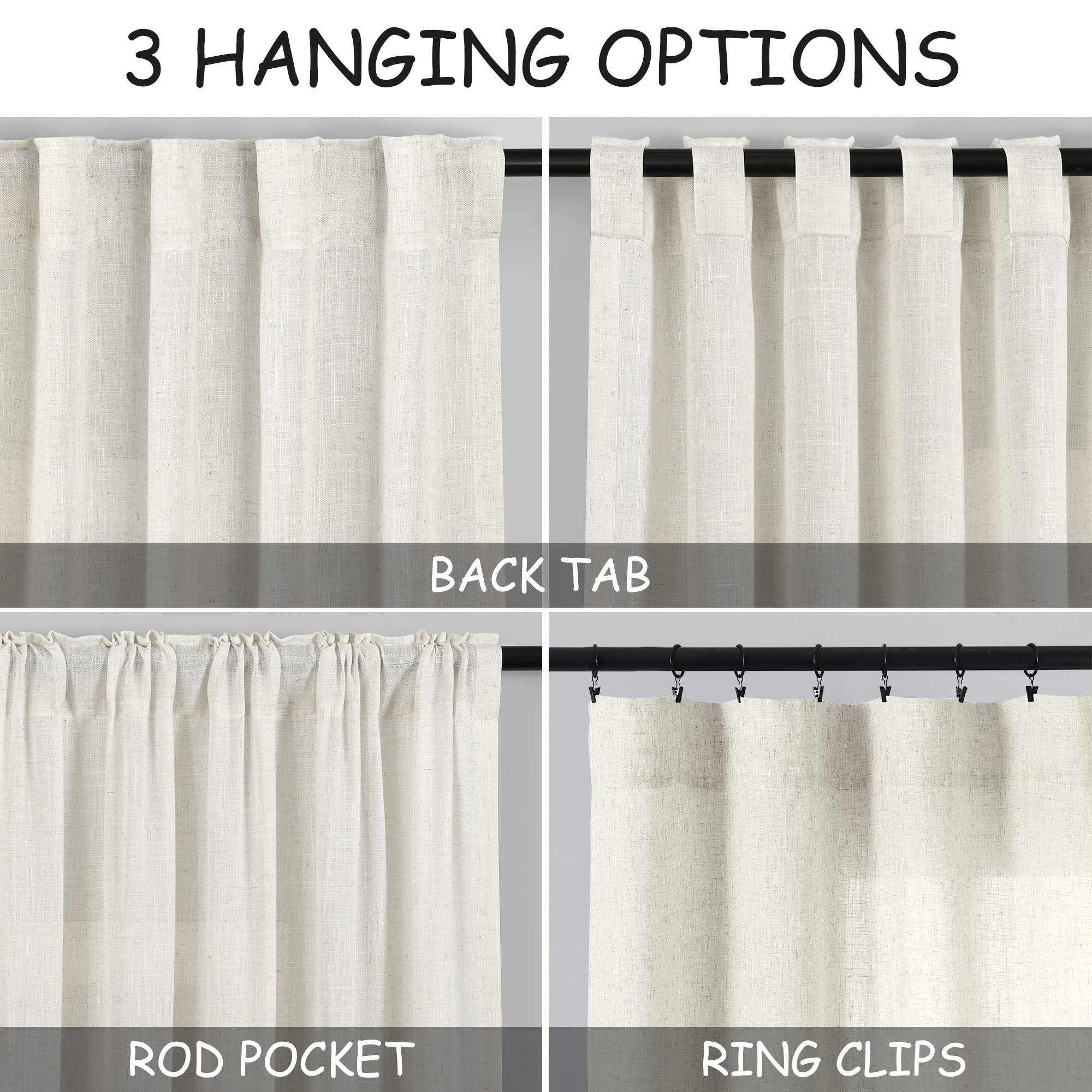 Nanspring cortina colgada con back tab mostrando pliegue elegante