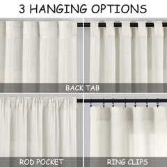 Nanspring cortina colgada con back tab mostrando pliegue elegante