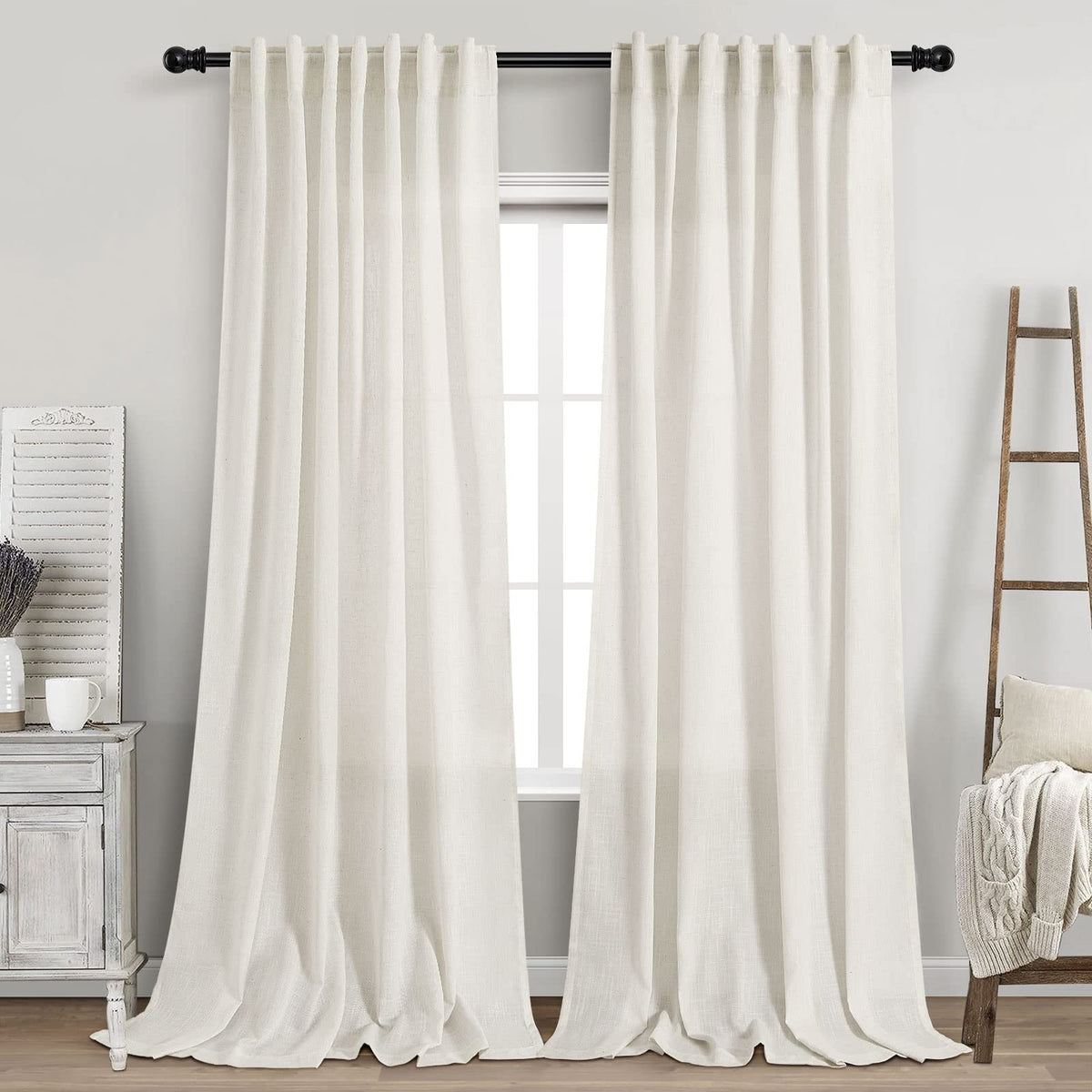 Nanspring vista frontal del set crema listo para colgar, aporta calidez