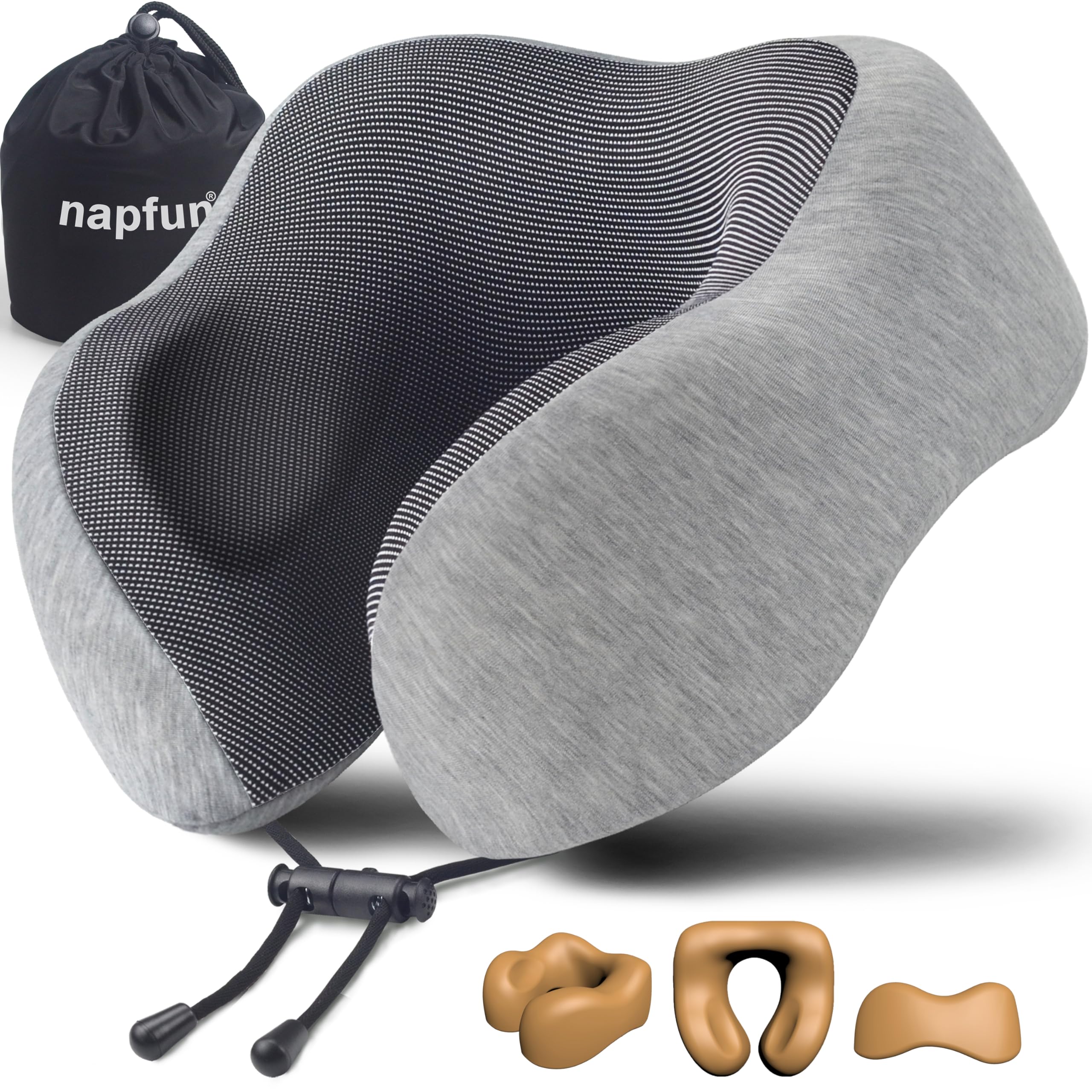 napfun vista frontal del empaque mostrando diseño y color gris para viaje cómodo