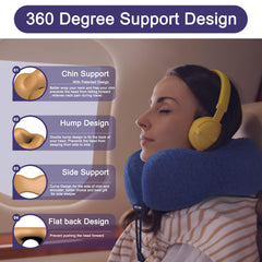 napfun uso en avión mostrando el cojín sosteniendo la cabeza y mejorando la postura