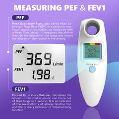 Nascool pantalla digital mostrando valores PEF y FEV1 para seguimiento claro