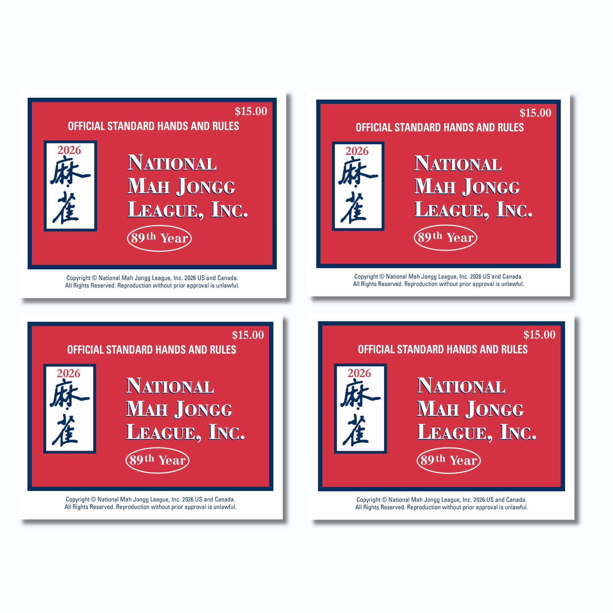 National Mah Jongg League carta frontal 2026 con manos oficiales para rápida consulta