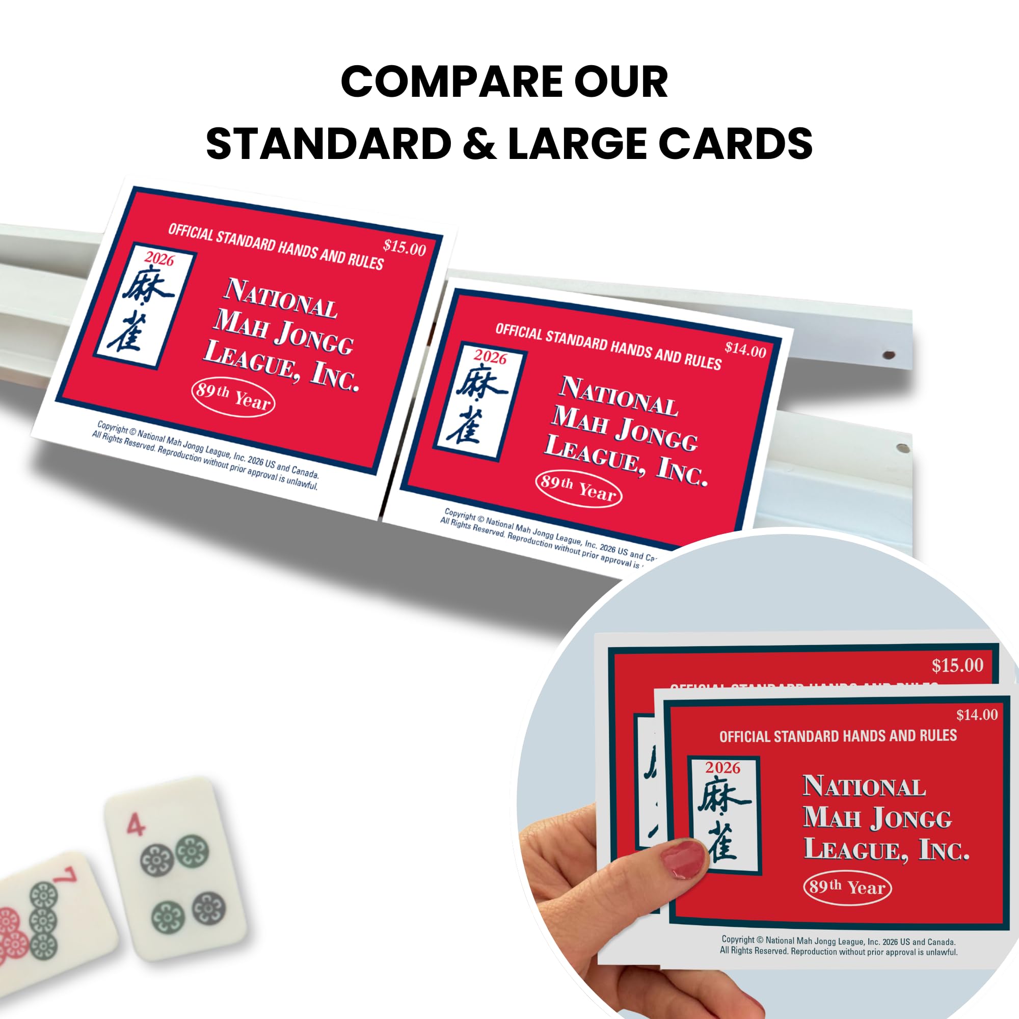 National Mah Jongg League cartas distribuidas en mesa para juego simultáneo
