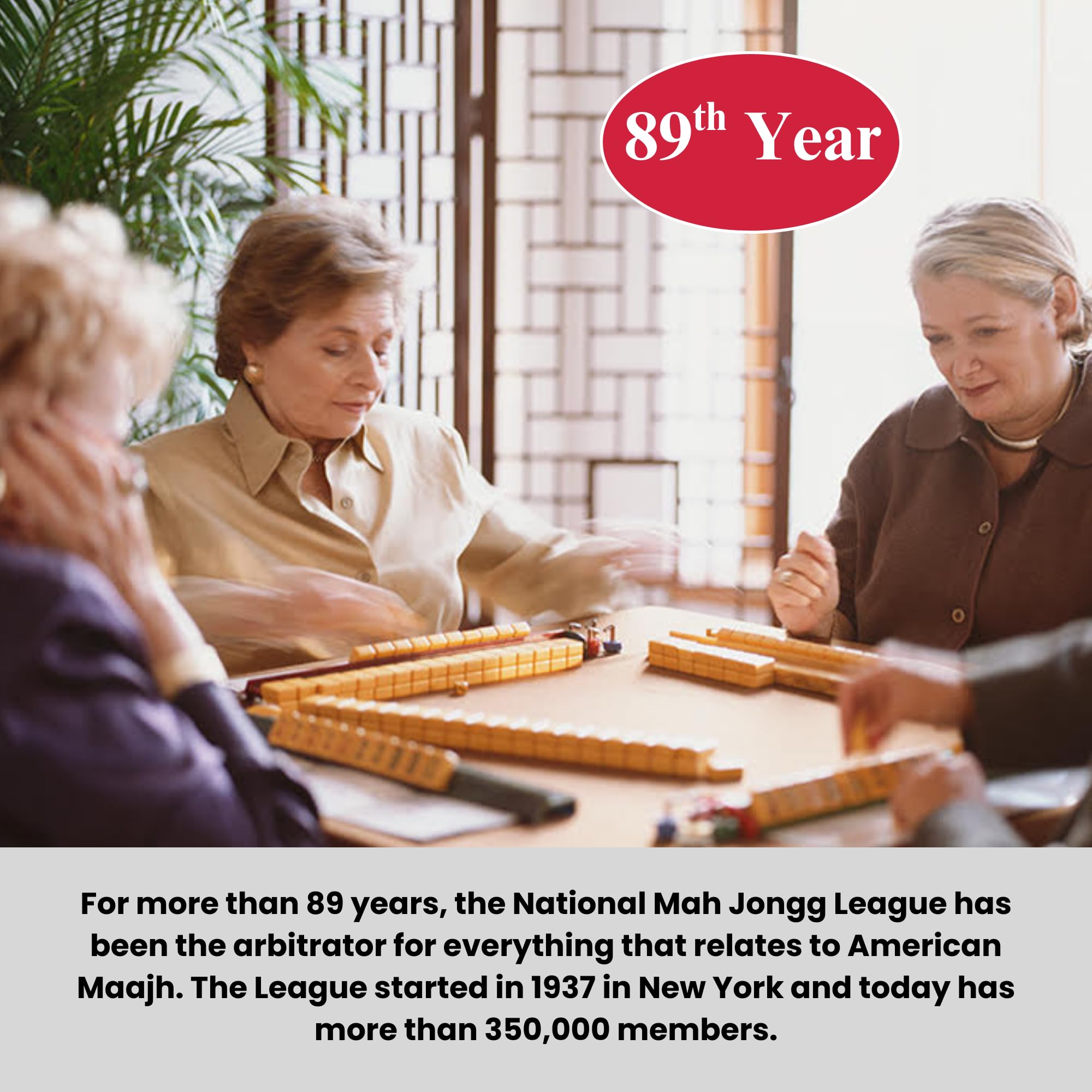 National Mah Jongg League detalle de texto ampliado que facilita la lectura en mesa