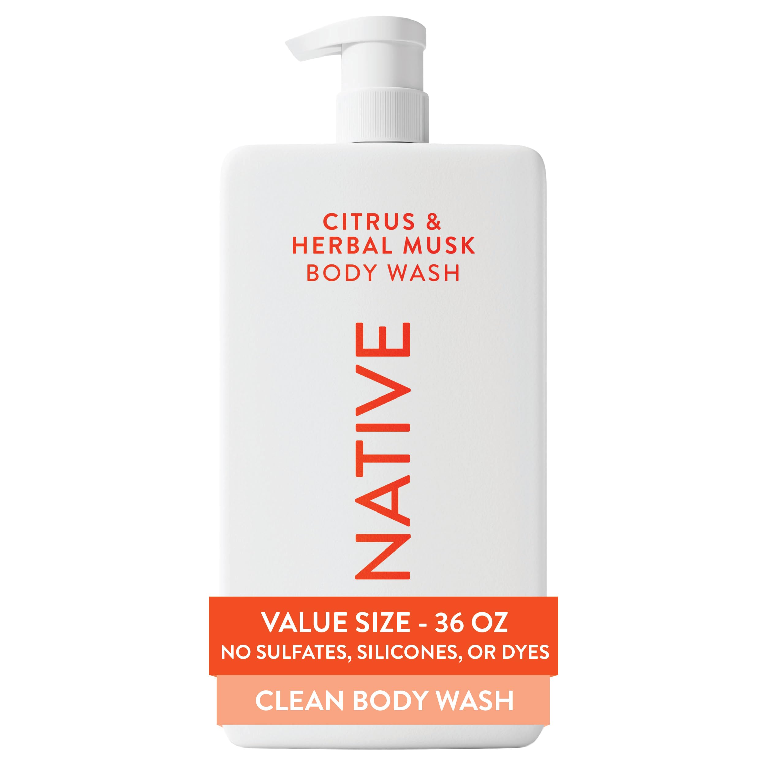 Native gel de ducha frente mostrando etiqueta y tamaño 36 oz para ahorro familiar
