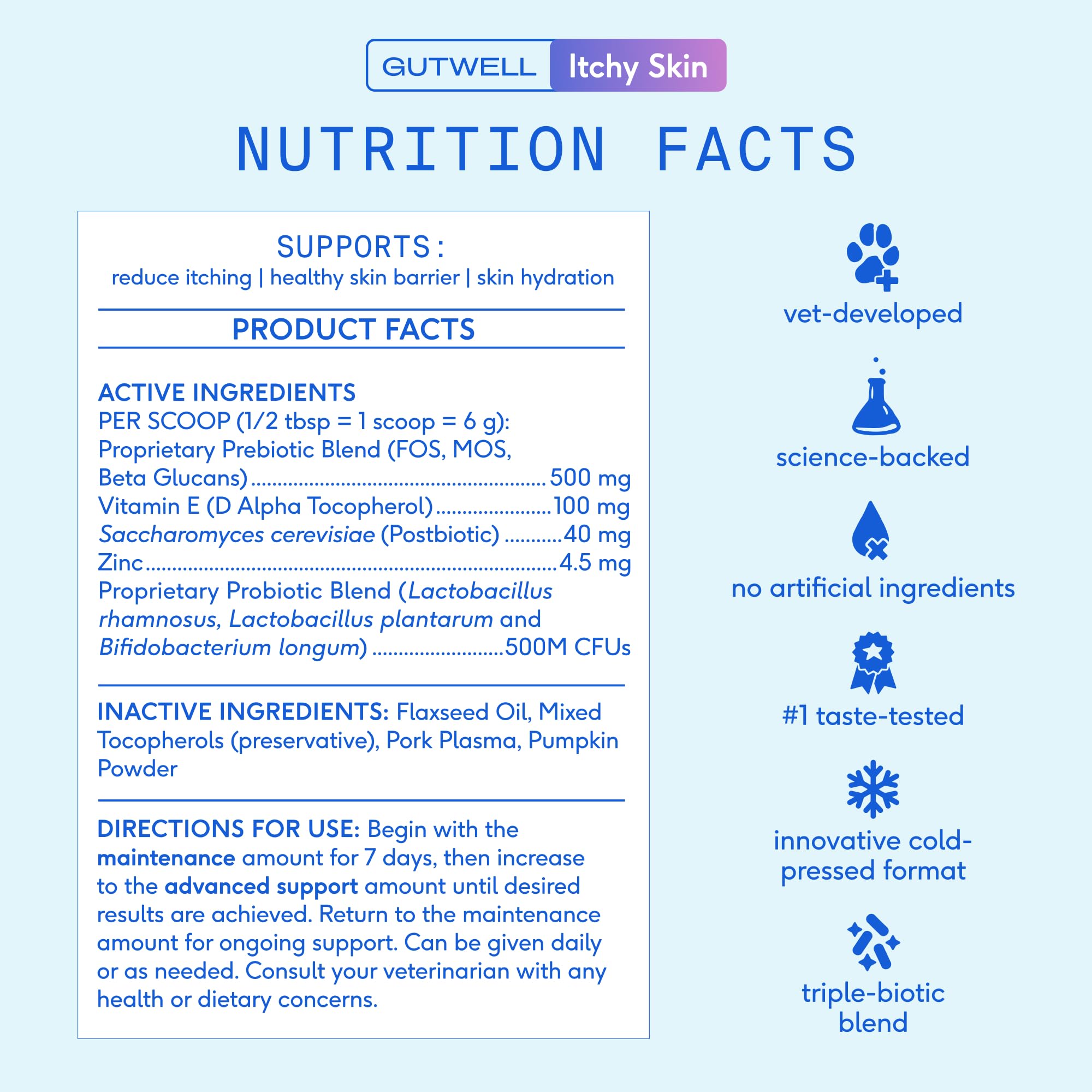 Native Pet detalle de etiqueta con cepas probióticas e ingredientes clave