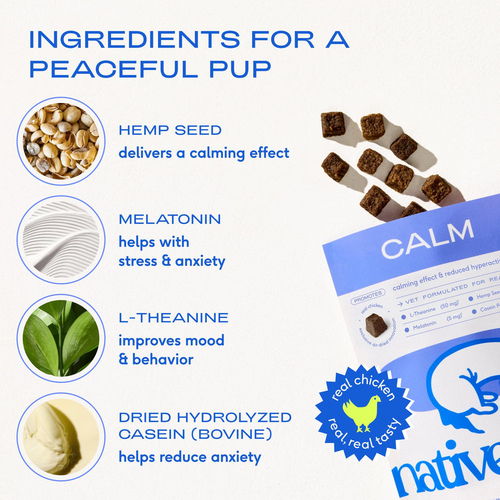 Native Pet bol con masticables listos, beneficio de aceptación por sabor pollo real
