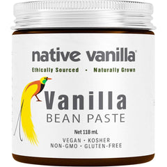 Native Vanilla frasco frente mostrando etiqueta clara y diseño atractivo, conveniencia y calidad