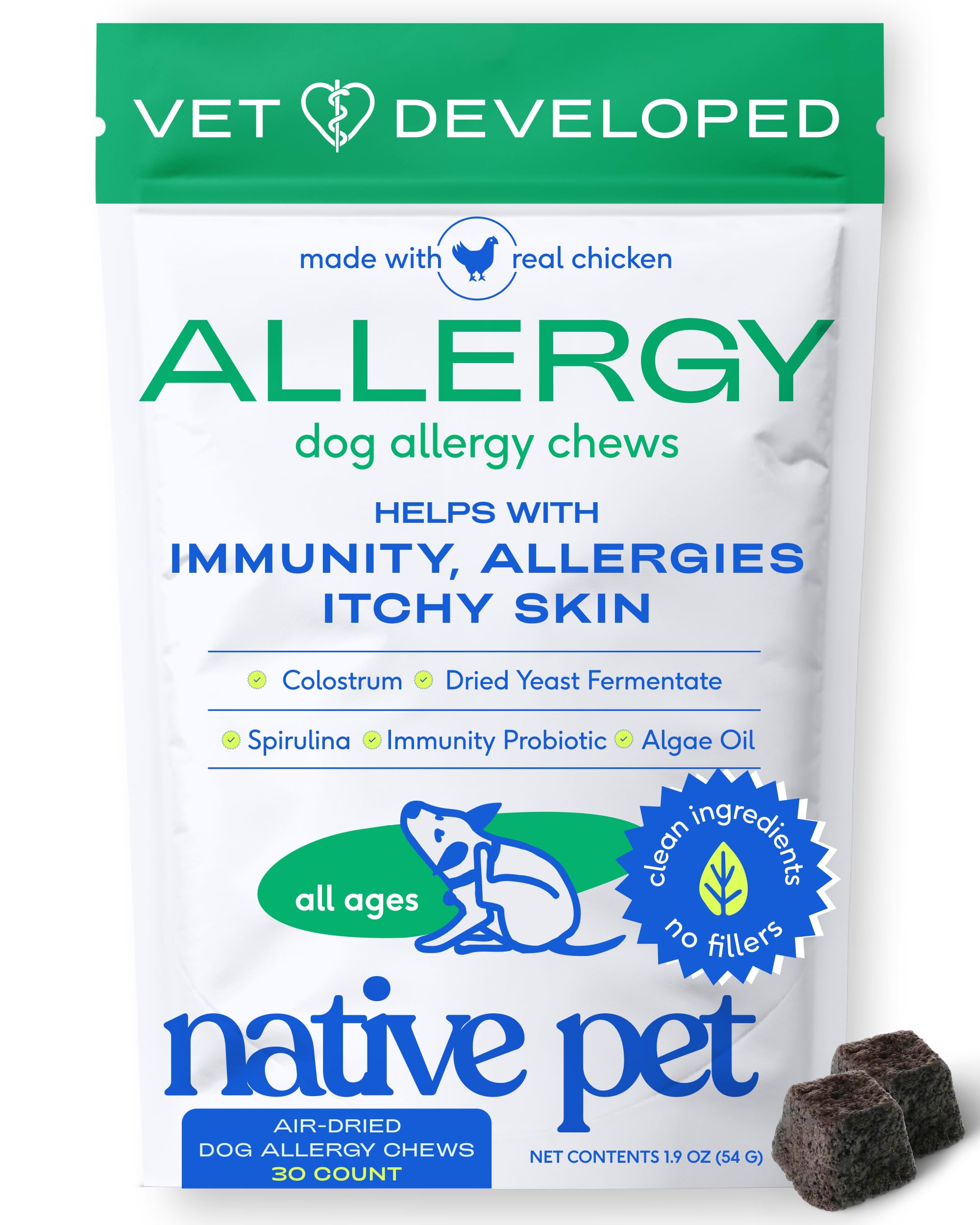 Native Pet empaque frontal mostrando la bolsa y beneficios visibles