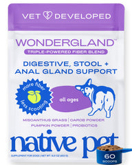 Native Pet empaque frontal mostrando el topper y beneficio de menos scooting