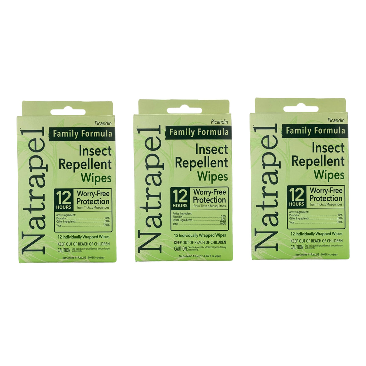Natrapel empaque frontal mostrando paquete de 3 y beneficio portátil