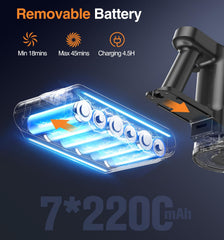 Natrogix pantalla LED mostrando nivel de batería y modos de succión