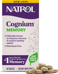 Natrol cognium envase frontal que muestra 60 tabletas y fácil identificación
