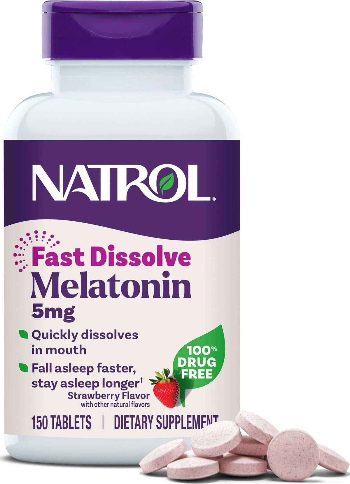 Natrol empaque frontal mostrando 150 tabletas y conveniencia