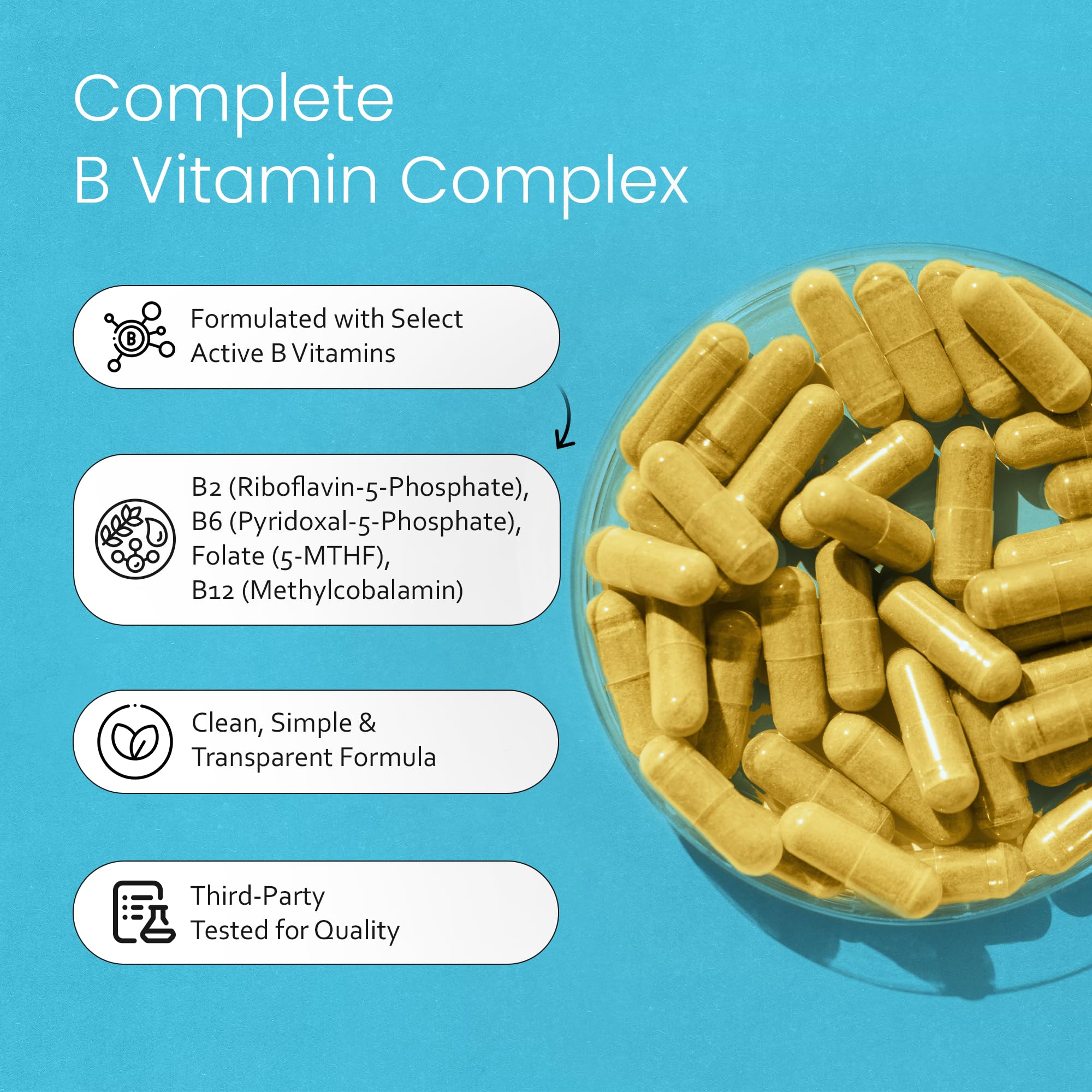 NaturaLife Labs etiqueta con lista de vitaminas B visibles para transparencia