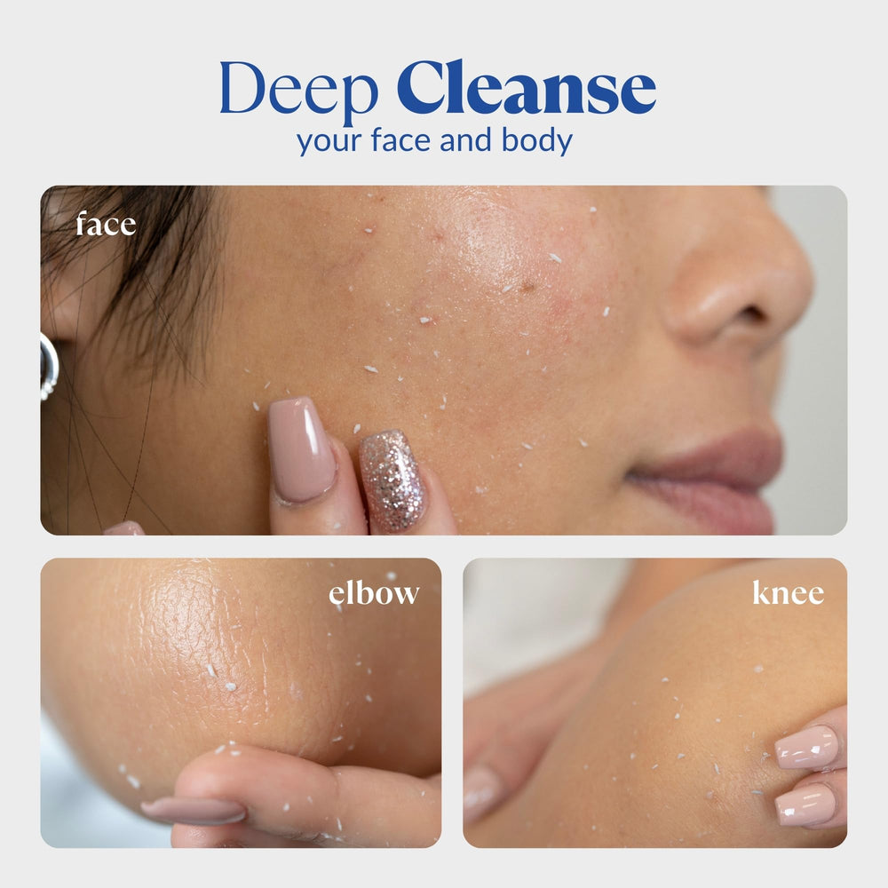 NATURAL AQUA GEL CURE persona aplicando gel en el rostro para limpieza no abrasiva
