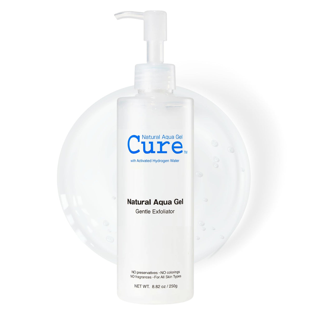 NATURAL AQUA GEL CURE envase frontal mostrando tamaño grande y uso prolongado